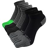 ZAKASA Mens Ankle Toe Socks Athletic Running Five Finger Cotton Crew Socks Breathable Mesh Top - Size 8-12 (5 Pairs)