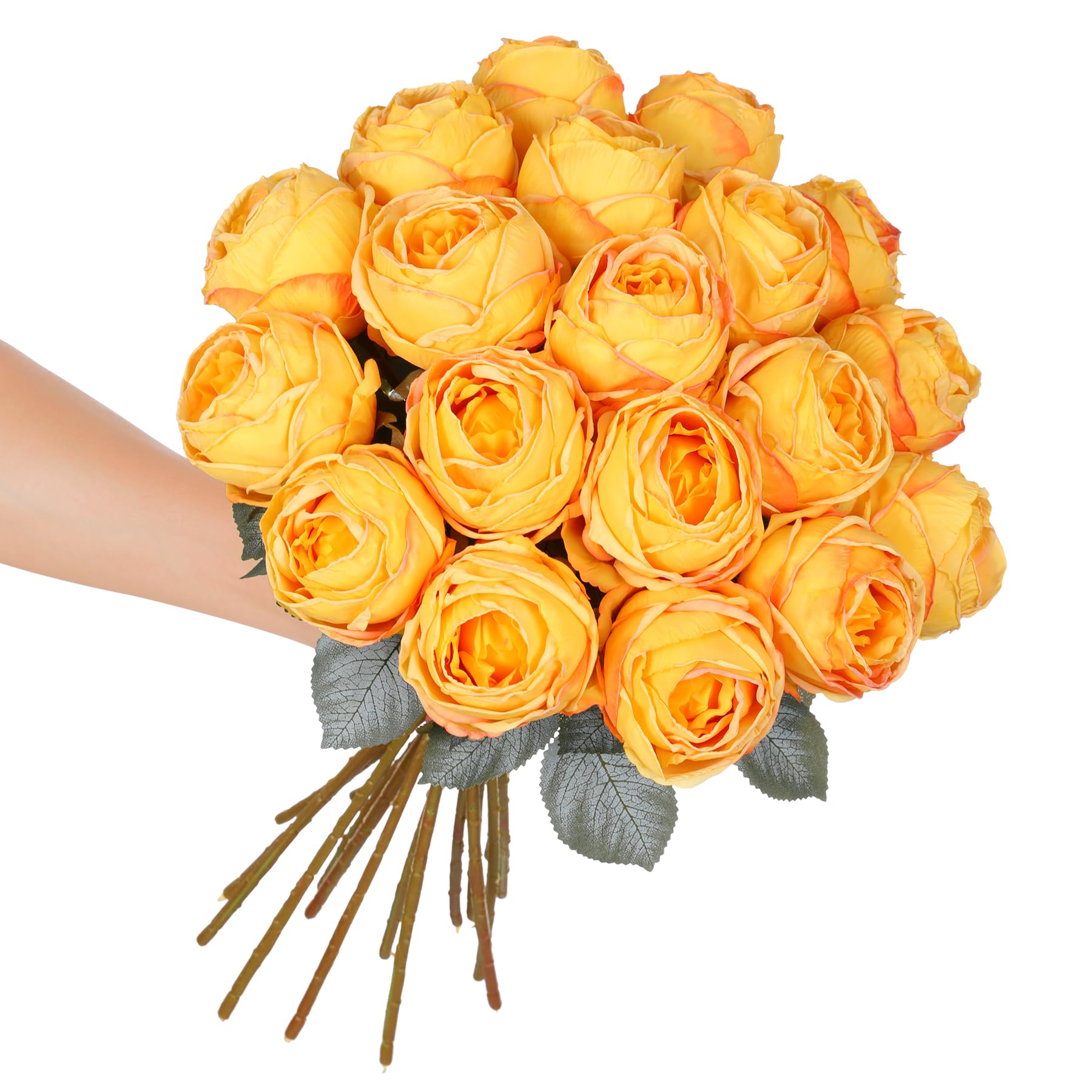 Kisflower 10 Pcs Artificial Yellow Roses, 20" Tall Single Long Stem Fake Silk Flower, Realistic Blossom for Table Office Party Wedding Home Decor (Yellow, 10pcs)