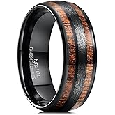 King Will Tungsten Wedding Band for Men Women-8mm Width Black/Gold/Sliver with Nature Koa/Maple Wood Inlay Domed Design Wodden Wedding Ring Comfort Fit Size 6-14