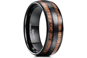 King Will Tungsten Carbide Wedding Band for Men Women-8mm Width Black/Gold/Sliver with Nature Koa/Maple Wood Inlay Domed Design Wodden Wedding Ring Comfort Fit Size 6-14