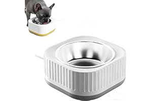 GROWALLETER Heated Pet Bowl, 220ml Auto Thermostatic (95-104° F) Heated Water Bowl for Cats & Dogs, IP67 Waterproof Heated Dog Bowl with Anti-Chew Cord for Outdoor Winter Use (Chicken, Rabbit) (Gray & White)