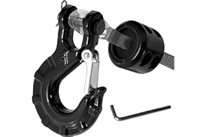 FSUON Winch Hook with Winch Cable Hook Stopper, 3/8" Heavy Duty Winch Hook Sets, Grade 70 Forged Steel, Max 37000 lbs (Black)