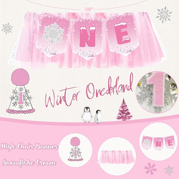 WINTER ONEDERLAND 1ST BIRTHDAY DECORATIONS GIRL,WINTER SNOWFLAKE 1ST BIRTHDAY PARTY SUPPLIES,WINTER WONDERLAND FIRST DÉCOR KIT,OUR LITTLE SNOWFLAKE IS TURNING ONE BALLOON GARLAND BANNER FOR 1ST GIRL