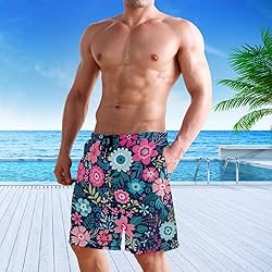 visesunny Men's Colorful Flower Print Beach Shorts