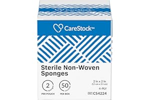 CareStock Gauze Sponge 2x2 [100 Count] Sterile Gauze Pads, 4-Ply, Medical Grade Cotton Wound Dressing for First Aid Kit – 2 Per Pouch, 50 Packs