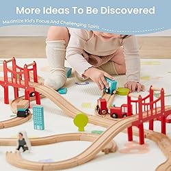 Tiny Land Wooden Train Set for Toddler - 39