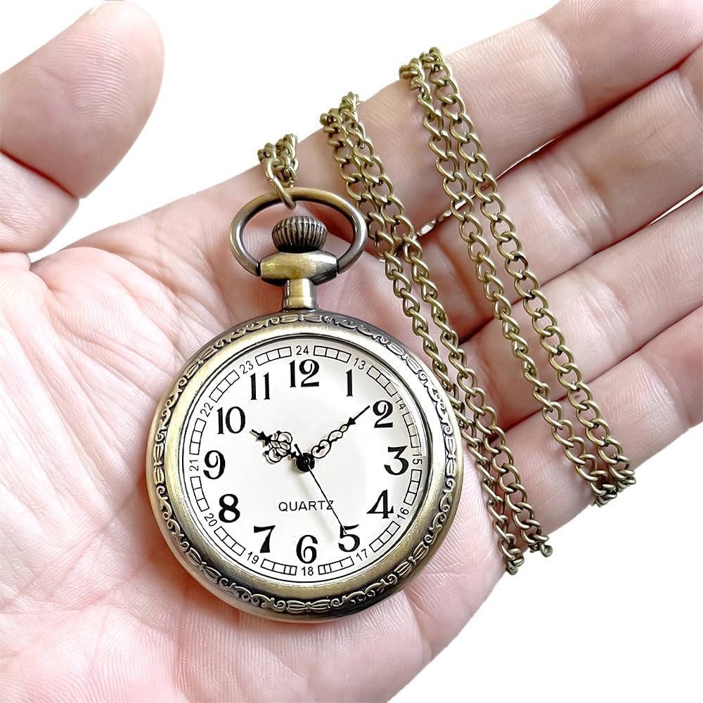 Fogitbok Vintage Quartz Pocket Watches for Men with Chains, Analog Pocket Watch for Women, Gifts for Dad/Grandpa Gifts for Him for Birthday