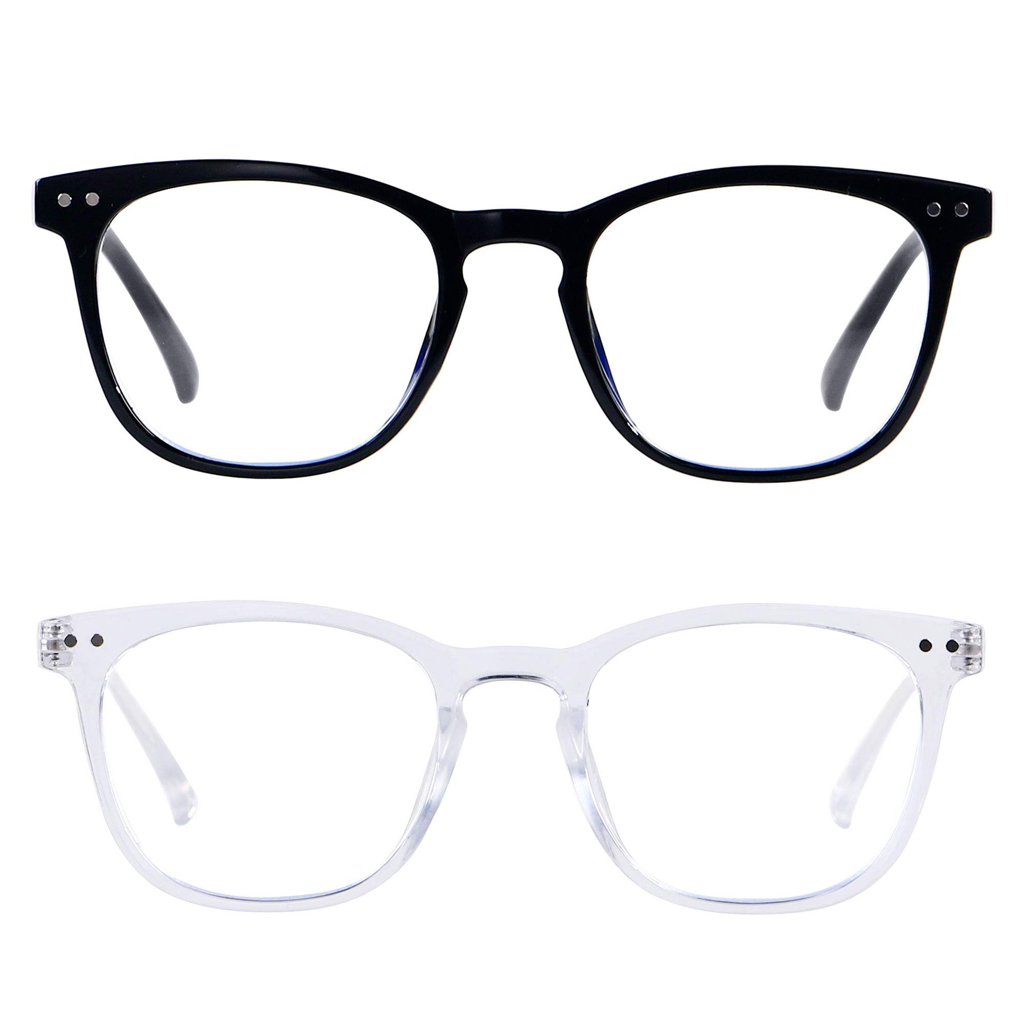 Photo 1 of ANDWOOD Blue Light Blocking Glasses Women Men Computer Small Face Frame Bluelight Blocker Teens Square Frame 2 Pack Black Clear