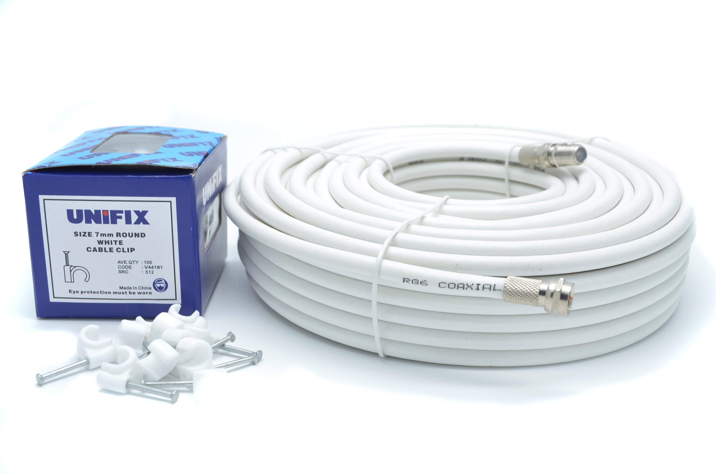 SSL Satellites 2 Meter RG6 Satellite TV Coax Cable Extension Kit with Fitted F Connectors for Sky Q HD, Freesat & Virgin - White (2 Meter, White)