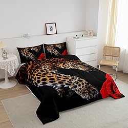 Erosebridal Leopard Comforter Set King Size,Red