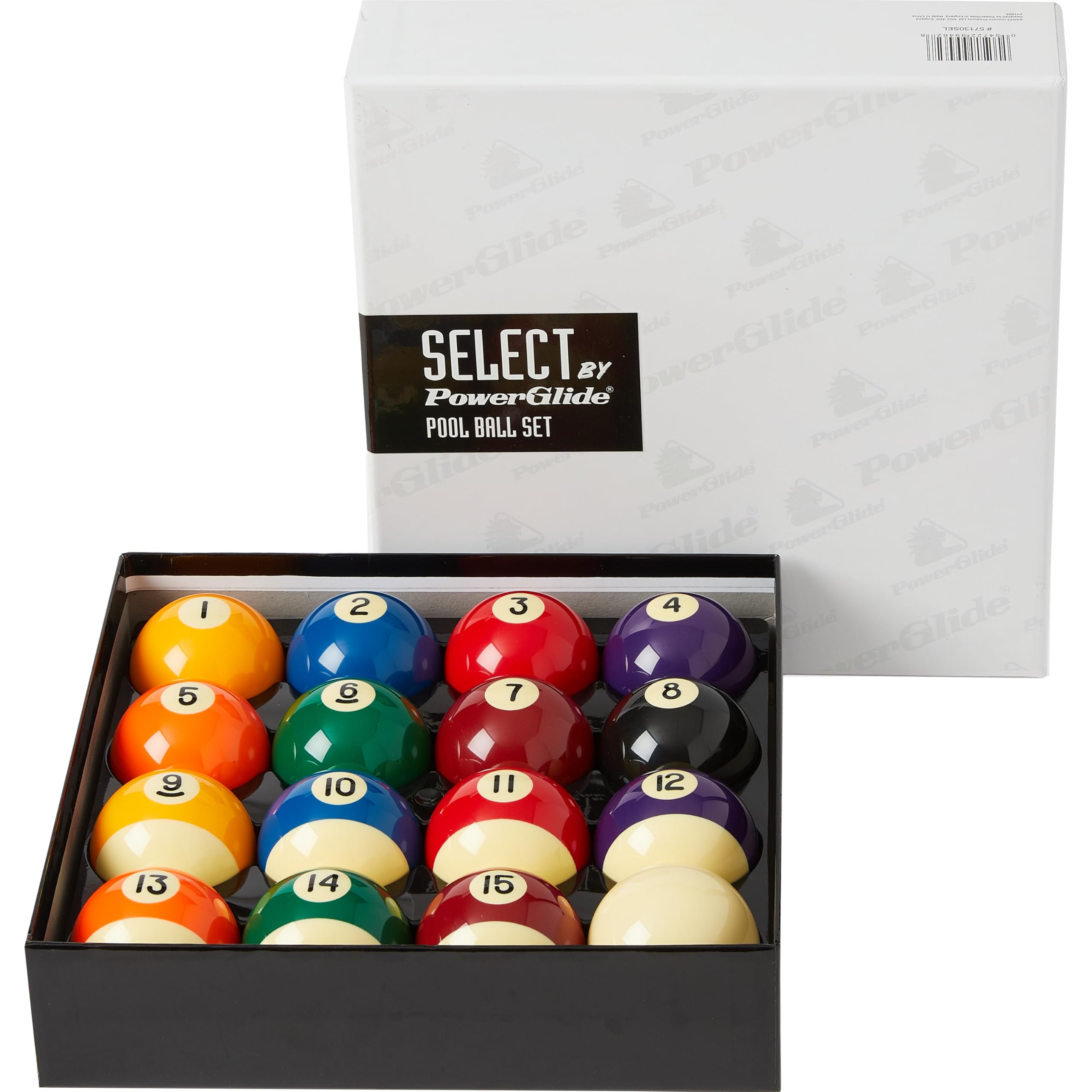 POWERGLIDE 16 Ball Pool Billiards Set | Spots and Stripes | Tournament | Premium Select Full Size | 2 1/4" / 57.0mm Diameter | Boxed