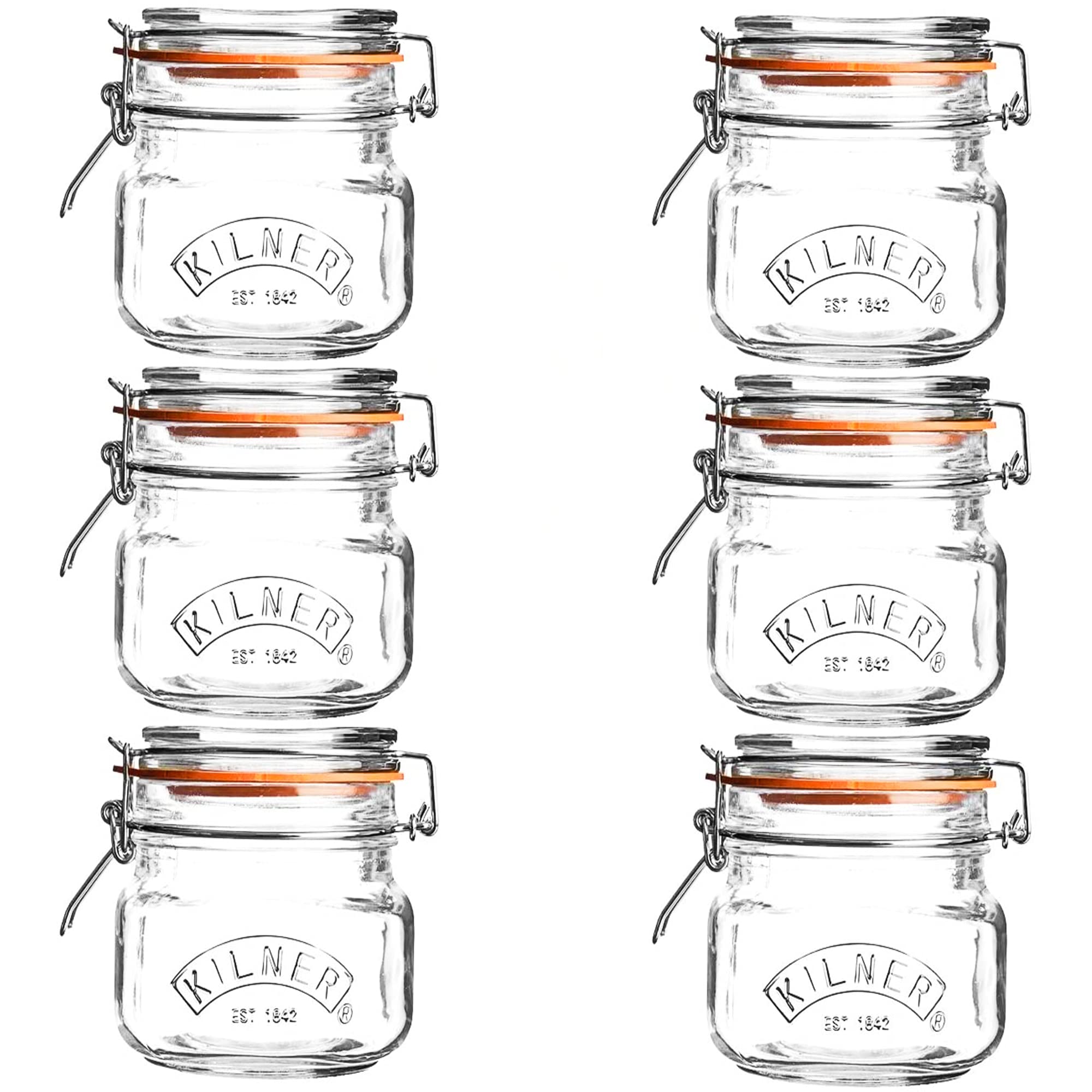 6 x Kilner Square 0.5 Litre Airtight Clip Top Preserve Jars 0025.510