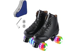 UGBOIU Roller Skates for Men and Women, Black Derby Roller Skates with 4 Shiny Wheel, Classic Double-Row Roller Skates for Indoor and Outdoor