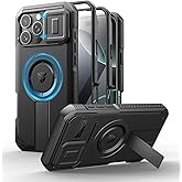 Dexnor for iPhone 16 Pro Max Case with Slide Camera Cover & Adjustable Kickstand & Built-in Screen Protector,Compatible with MagSafe Shockproof Bumper Cases Heavy-Duty Magnetic Protective Cover,Black