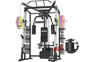 SunHome Smith Machine with 120LBS Weight Stack, Power Cage Squat Rack with Smith Bar, Two LAT Pull-Down Systems, Cable Crossover Machine and and More Cable Attachment for Home Gym
