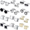 FIRAZIO 12 Pairs Cufflinks for Men Classic Tone Cuff Links Silver Black Striped Disc Square Rectangle Cuff Links Shirt Suit Men’s Cufflinks For Wedding Groom Business Elegant Gift