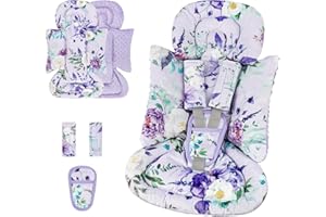 CARUILI Infant Car Seat Insert and Strap Covers, Very Soft Car Seat Head Support Baby Girl Boy, Reversible Newborn Carseat Insert Cushion Fits for Stroller, Baby Swing, Bouncer (Purple Floral)