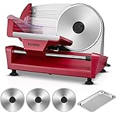 FOHERE Meat Slicer, 250W Deli & Food Slicer with 3 Removable Blade(2*Serrated & Smooth) and 1 Tray for Home Use, Precise 0-15