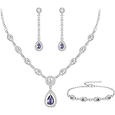 EVER FAITH Bridal Jewelry Set for Women, Stunning Teardrop Cubic Zirconia Birthstone Necklace Bracelet Earrings Sets Gift for Mothers Day/Valentines/Birthday/Christmas