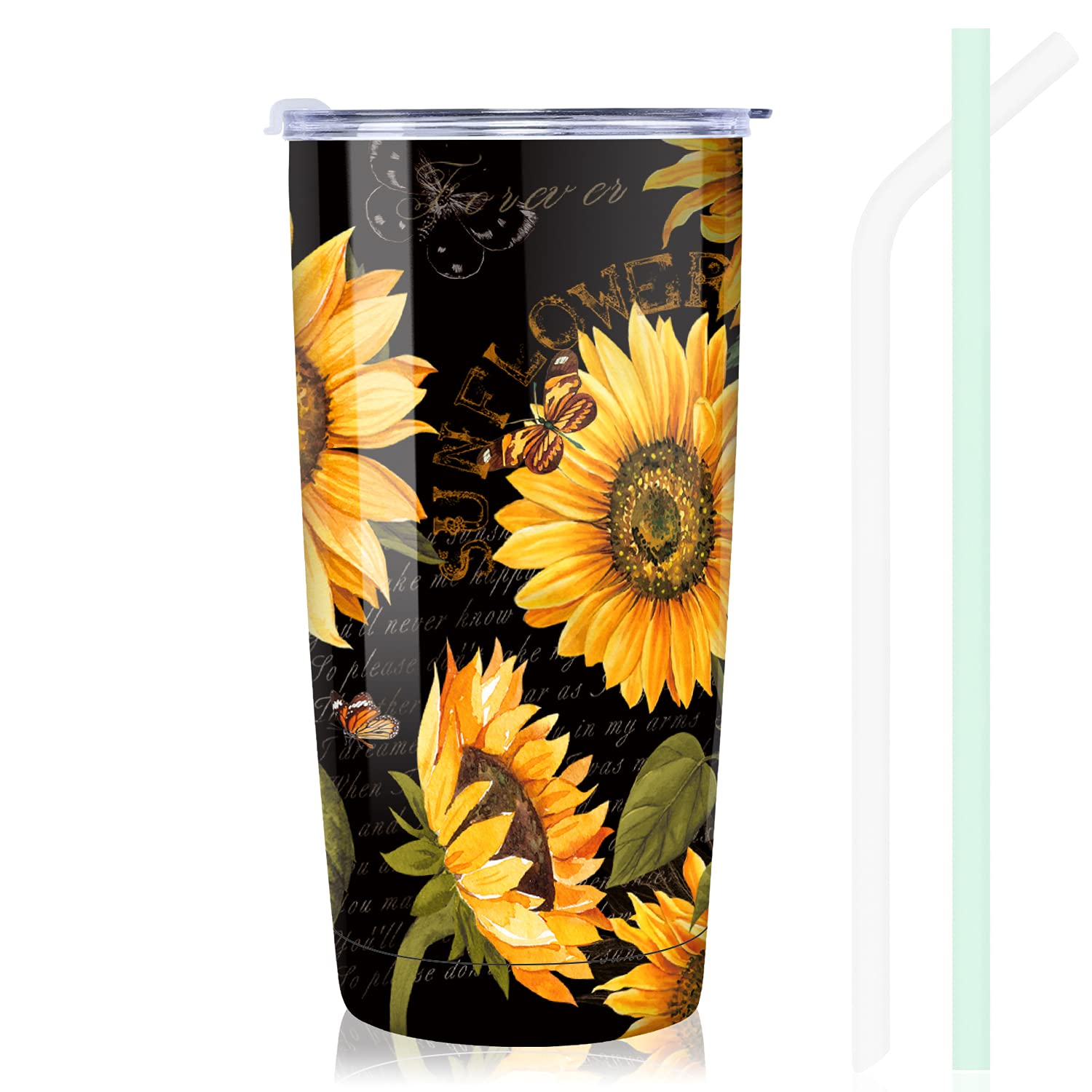 NymphFable 20oz Sunflower Travel Mug Cup Tumbler with Straw and Lid Stainless Steel Insulated Double Wall