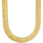 The Bling Factory 10.8mm 14k Yellow Gold Plated Flat Herringbone Chain Necklace