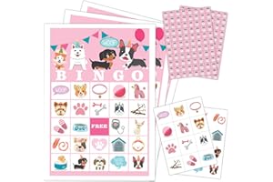 mermermu Puppy Dog Party Bingo Game Cards(24 Players), Animal Themed Bingo Card for Family Friend Adult, Large Group Holiday Doggie Party Activity Favor Decoration Supplies -004