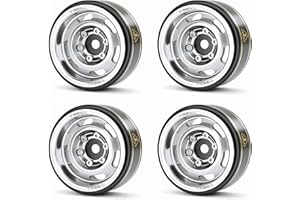 TREAL SCX24 Wheels 1.0" Beadlock Wheels(4P) Vintage for 1/24 SCX24 Bronco Gladiator C10 Deadbolt -Type E (Silver)