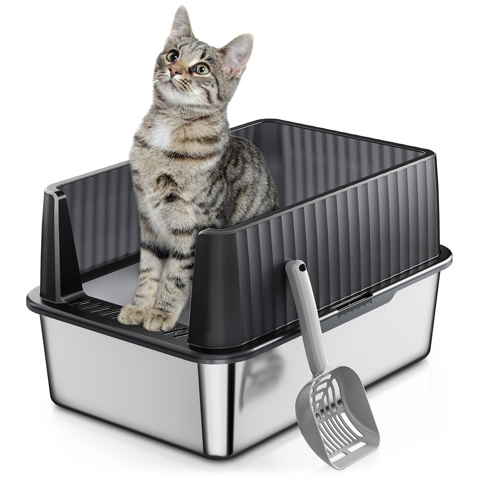 Photo 1 of INZOO Stainless Steel Litter Box, Kitty Litter Box - High Sided, Small Metal Litter Box for Kittens - Easy to Clean, Leak-Proof, Non-Stick, Odor-reducing