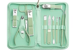 Tumkun Nail Kit, Manicure Kit, Nail Care Kit For Women, Manicure Pedicure Set, Nail Clippers Toenail Clippers Kit, Professional Manicure Kit Pedicure Kit, Green Travel Case, Set of 12.