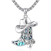 URONE Cowboy Boot Hat/Gun/Cow Tag Necklace Sterling Silver Cowgirl Cowboy Pendant Western Jewelry For Women Men