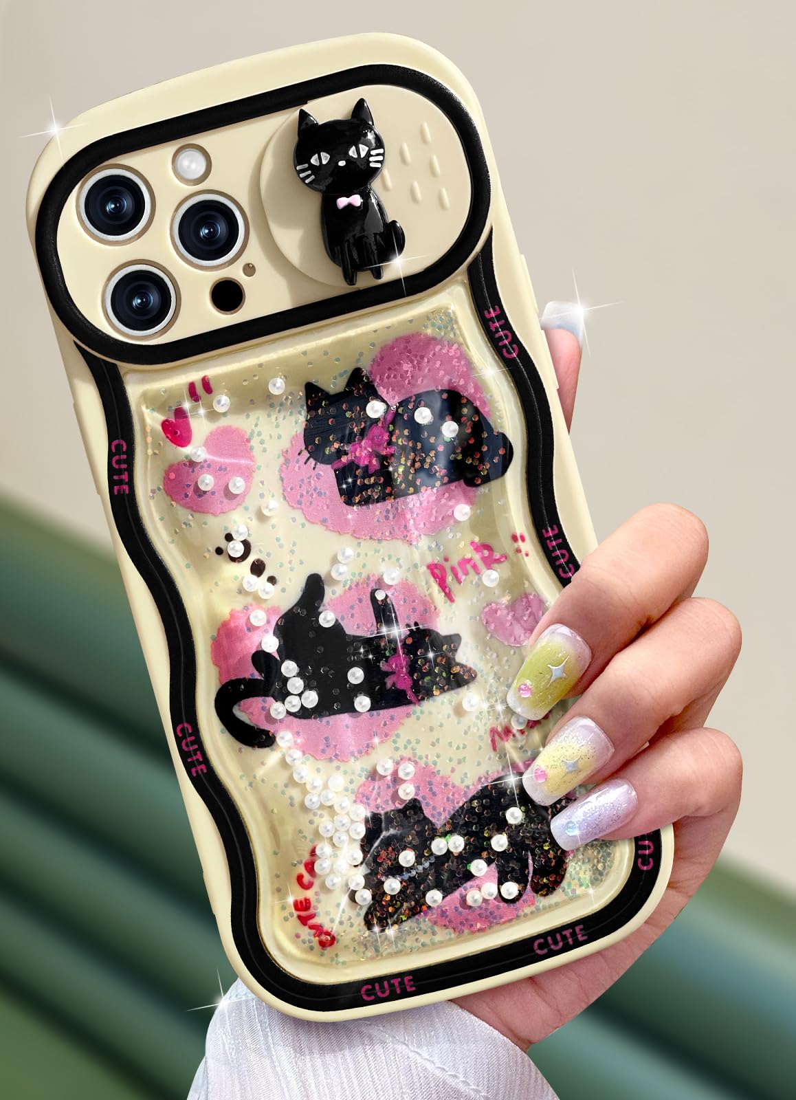 Toycamp for iPhone 14 Pro Max Case - Women Girls Cute Cover Cats with Sliding Camera Cover Glitter Unique Cartoon Girly Kawaii Design Flowing Liquid Quicksand Phone Case for iPhone 14 Pro Max 6.7 "