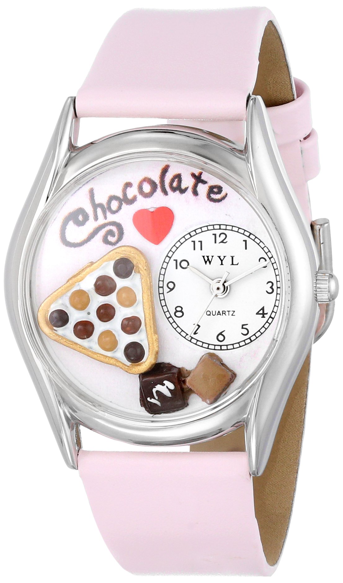 Whimsical Watches Chocolate Lover Pink Leather and Silvertone Unisex Quartz Watch with White Dial Analogue Display and Multicolour Leather Strap S-0310005