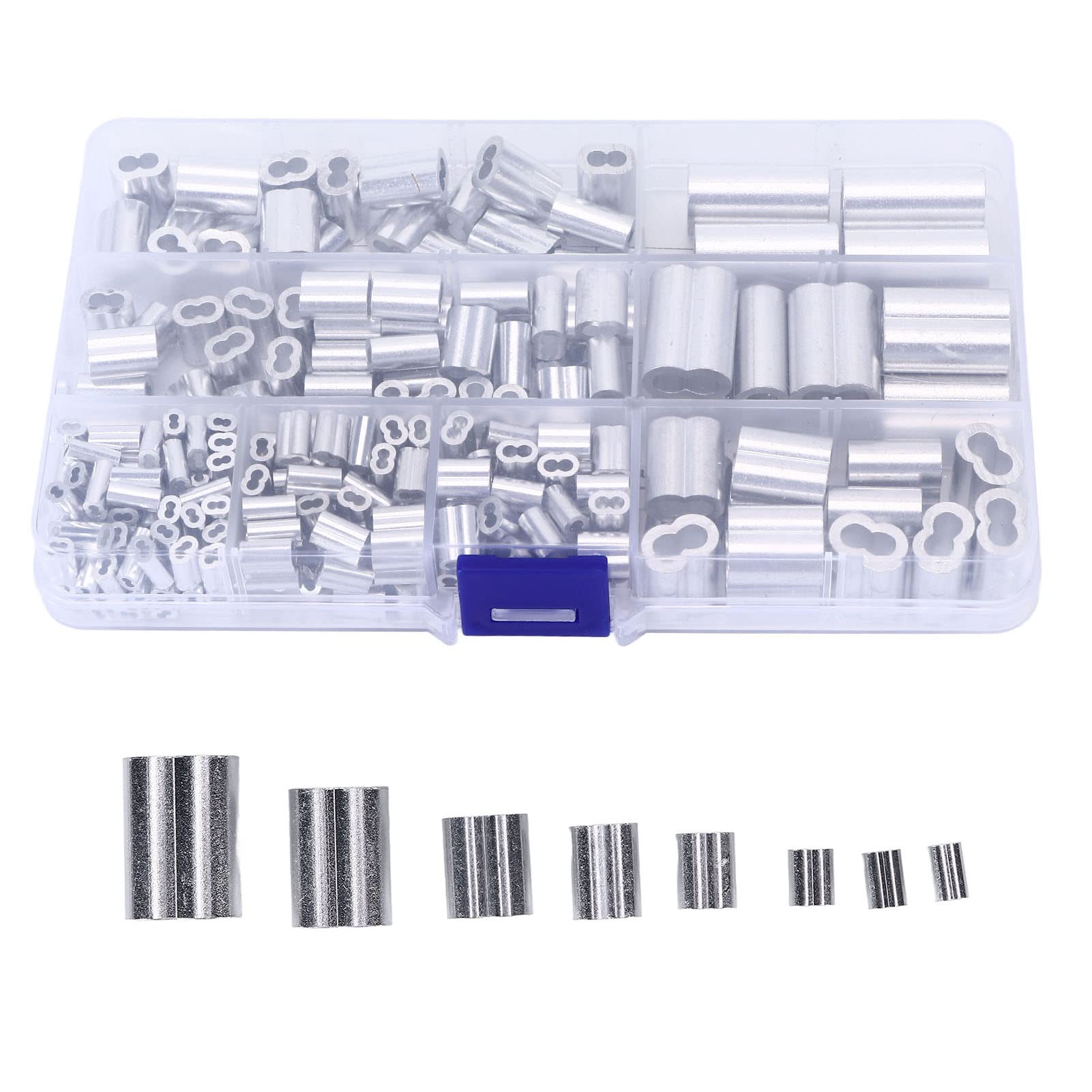 Cable Ferrule Wire,250Pcs/Set Aluminum Cable Ferrule 8 Aperture Double Barrel Wire Rope Crimping Loop Sleeve Kit for RV Railway Industry