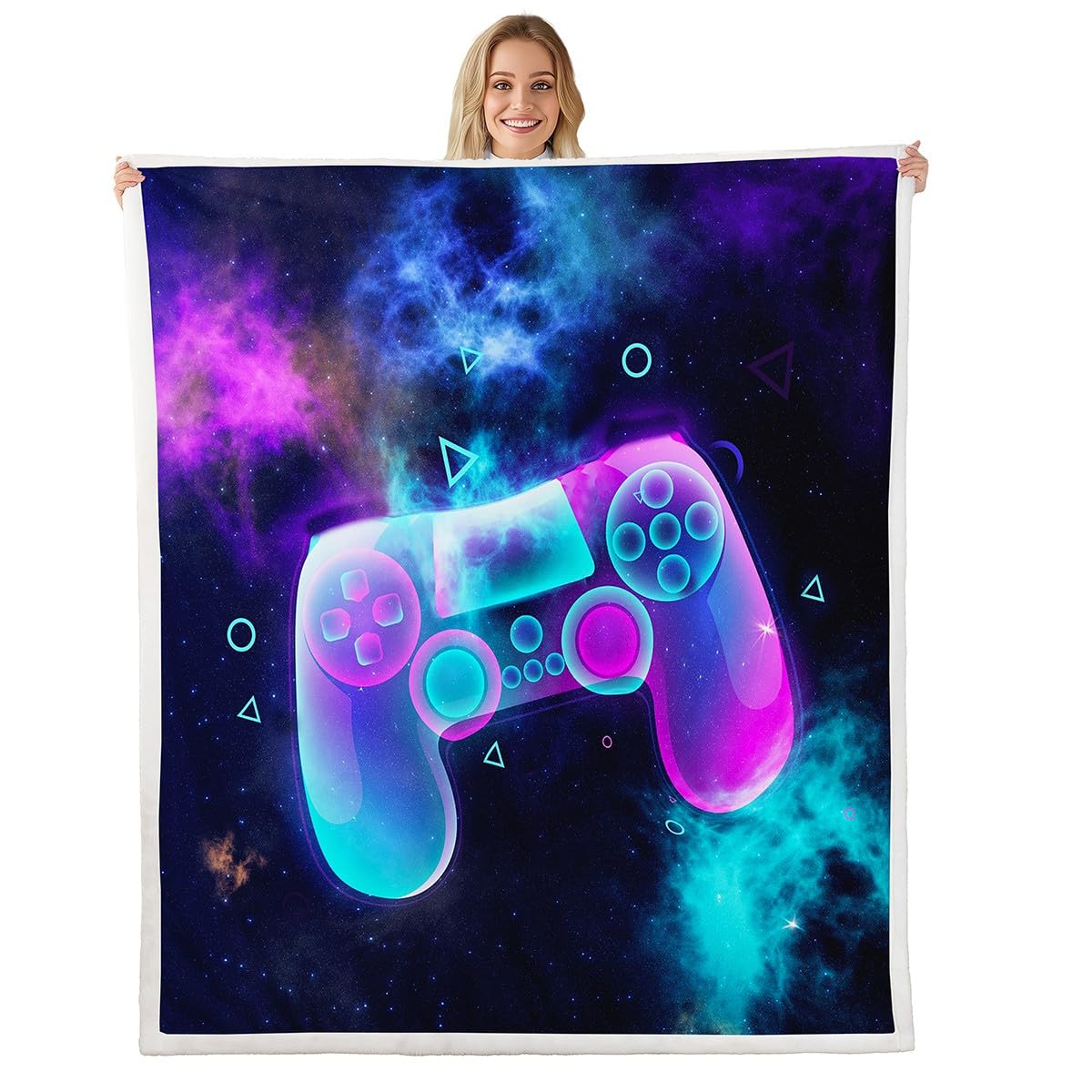 Homemissing Boys Gaming Video Game Fleece Throw Blanket Kids Boys Girlsgamer Controller Galaxy Geometric Single 50x60 Inch