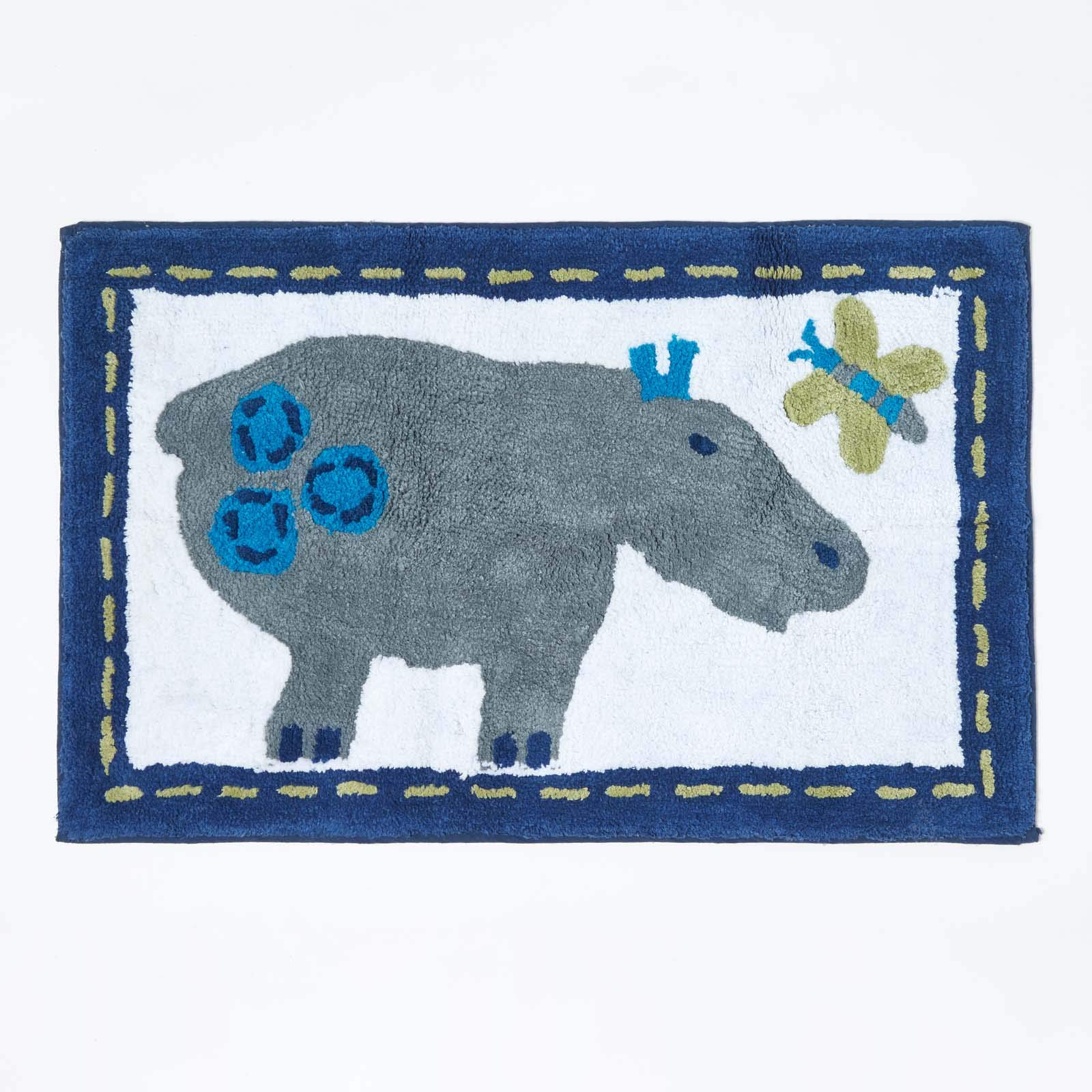 HOMESCAPES - 100% Cotton Tufted Hippo Rug 50 x 80 cm Bath Mat or Children's Rug