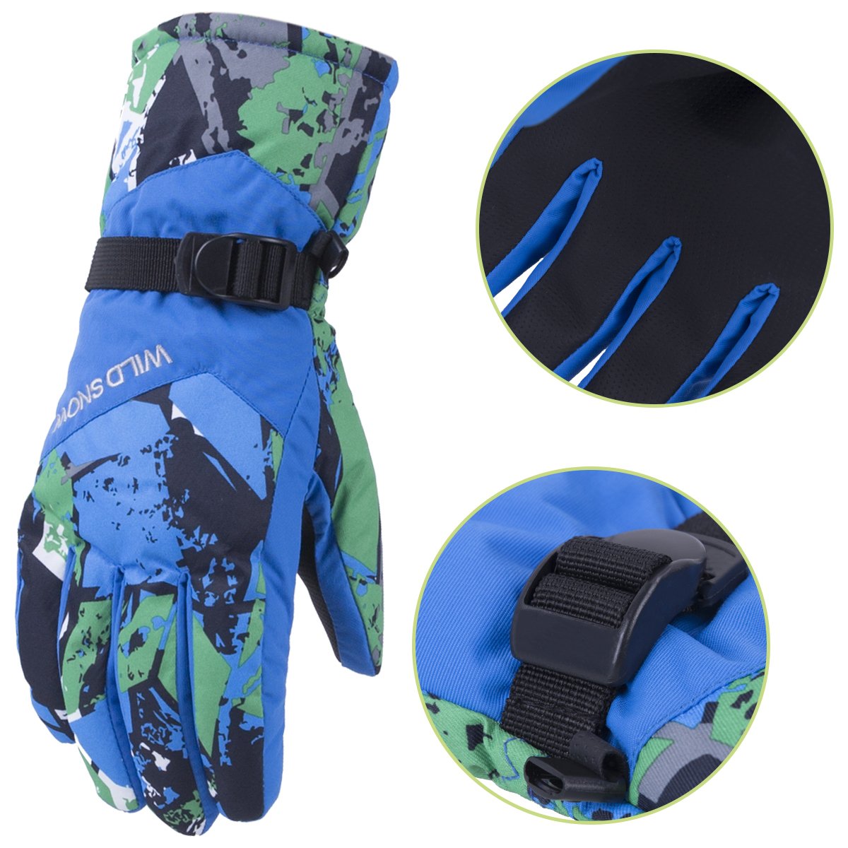 WILD SNOW Men\'s Winter Ski Gloves Colorful Winter Waterproof Windproof Gloves for Cycling Snowboarding and Working