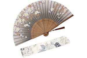 Zolee Folding Hand Fan for Women - Foldable Chinese Japanese Vintage Bamboo Silk Fan - for Hot Flash, Dance, Performance, Decoration, Party, Gift (Little Yellow Flowers) 04