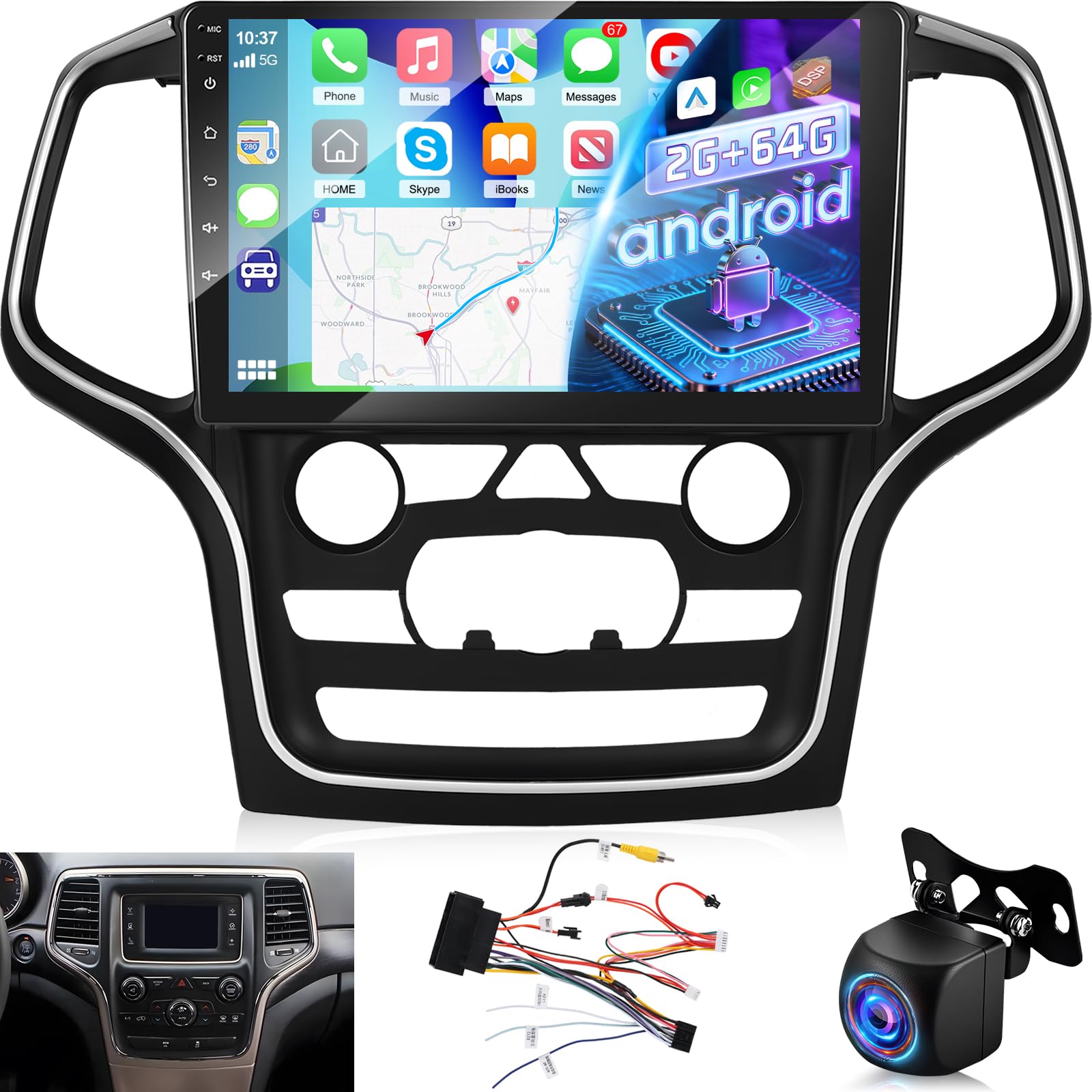 Photo 1 of ***missing camra***[2+64G] Car Stereo for Jeep Grand Cherokee 2014-2020 - Wireless Carplay & Android Auto, 10.1 Inch Touch Screen Android Radio - WiFi/EQ/GPS/Split Screen/Voice Control/SWC + AHD Rear View Camera