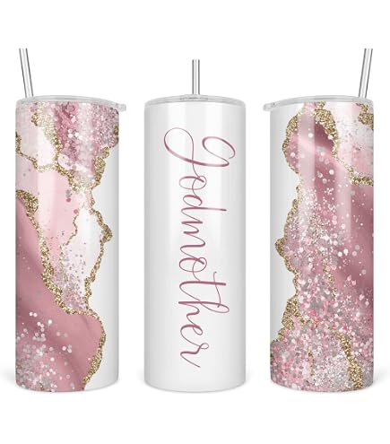 Onebttl 'Best Godmother Ever' Stainless Steel Tumbler - 20 Oz Skinny Travel Mug, Glitter Blue Purple, Gift Box Included