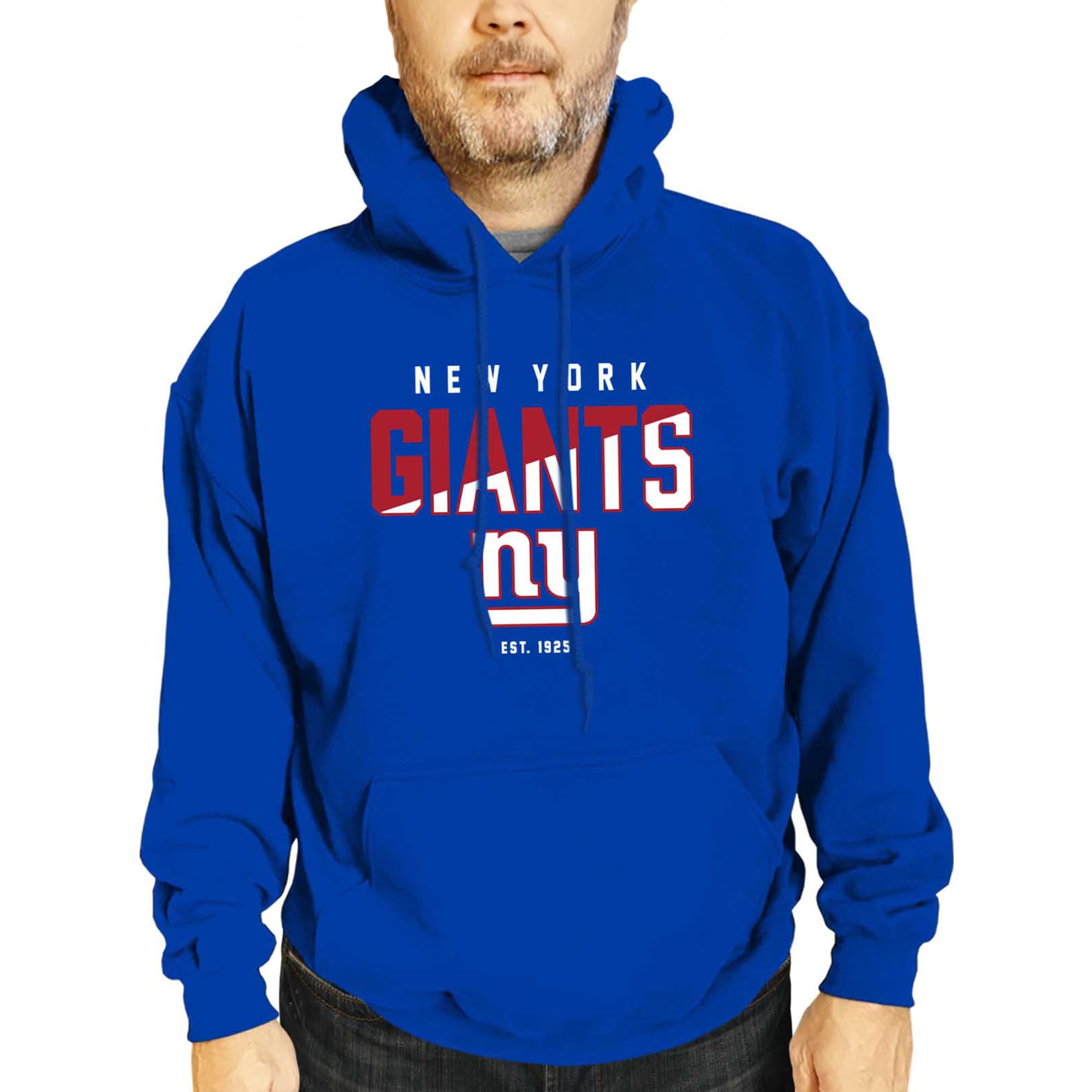 Team Fan Apparel Adult NFL Diagonal Fade Fleece Hooded Sweatshirt - Unisex Tagless - Officially Licensed Football Pullover (New York Giants - Royal, Large) Image