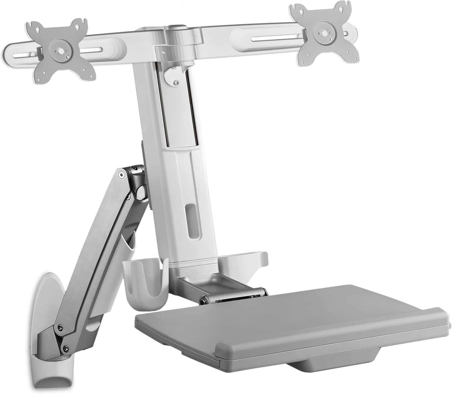 Icy Box IB-MS600-W Supporto A Parete Per Monitor Con Ripiano Tastiera Estraibile, VESA 75/100, Fino A 24 Pollici - 4