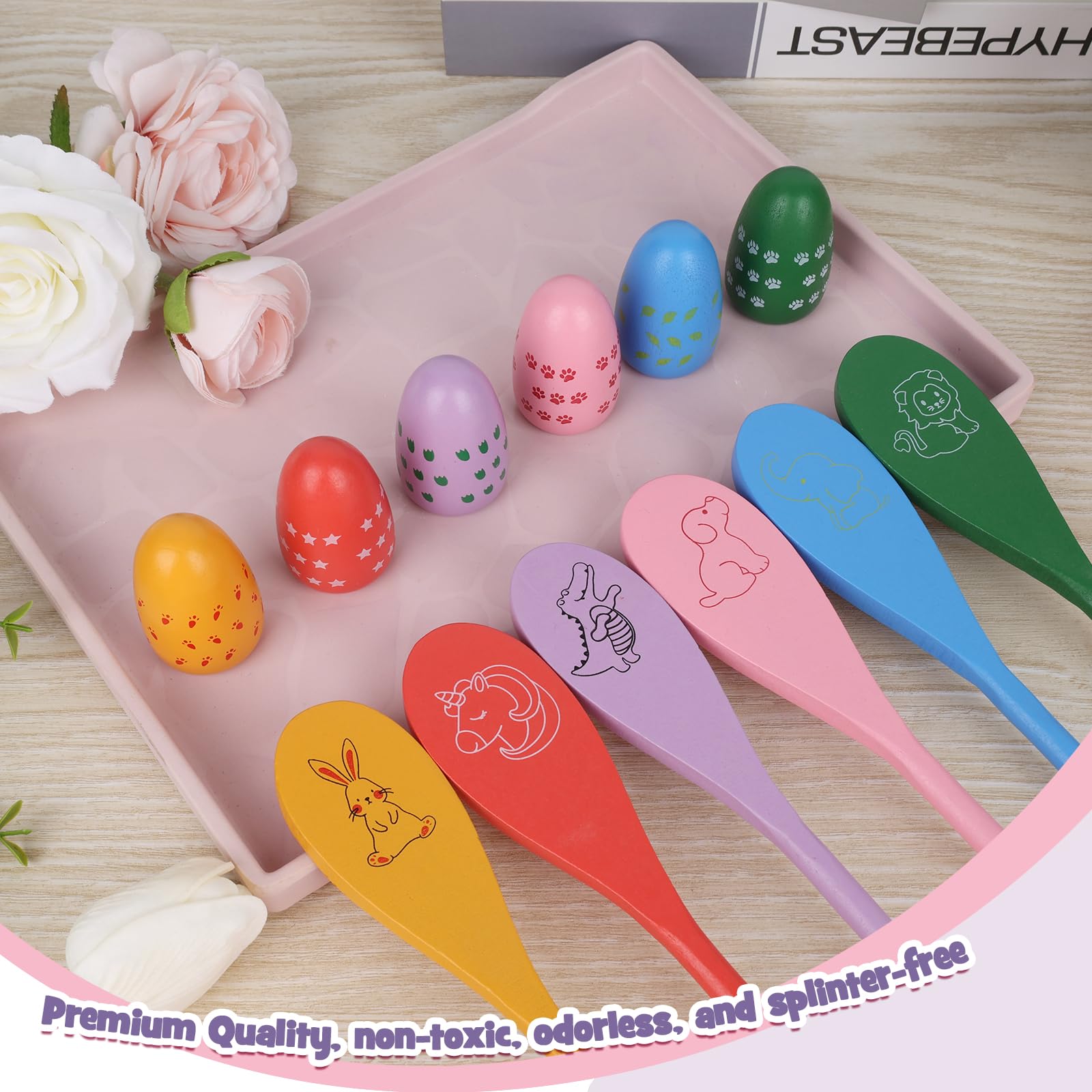 AMOR PRESENT 12PCS Egg Spoon Race Game Set, Relay Race Games Kids Egg Balance Game for Easter Eggs Hunt Game Outdoor Lawn Games