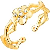 NUJIFFY Rings for Women, 18K Gold Plated 925 Sterling Silver Flower Rings, Adjustable Promise Twist Open Ring with Crystal for Women Men Couple Lovers Wedding Engagement