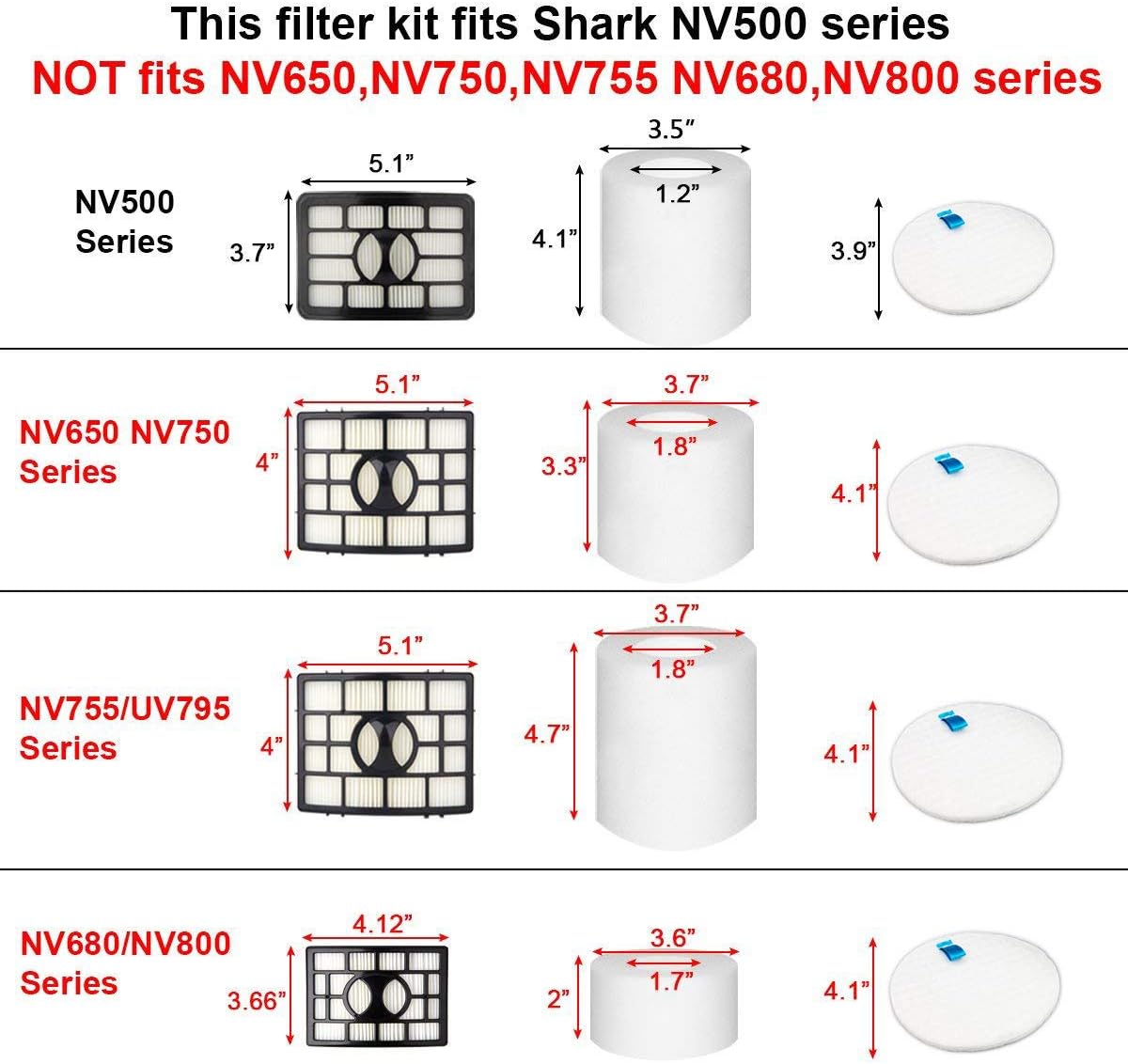 Colorfullife Filters for Shark Rotator Pro Lift-Away NV500, NV501, NV502, NV503, NV505, NV510, NV520,NV552,UV560, Xff500 Xhf500 (Not Fit NV650,NV750 Series): Home & Kitchen