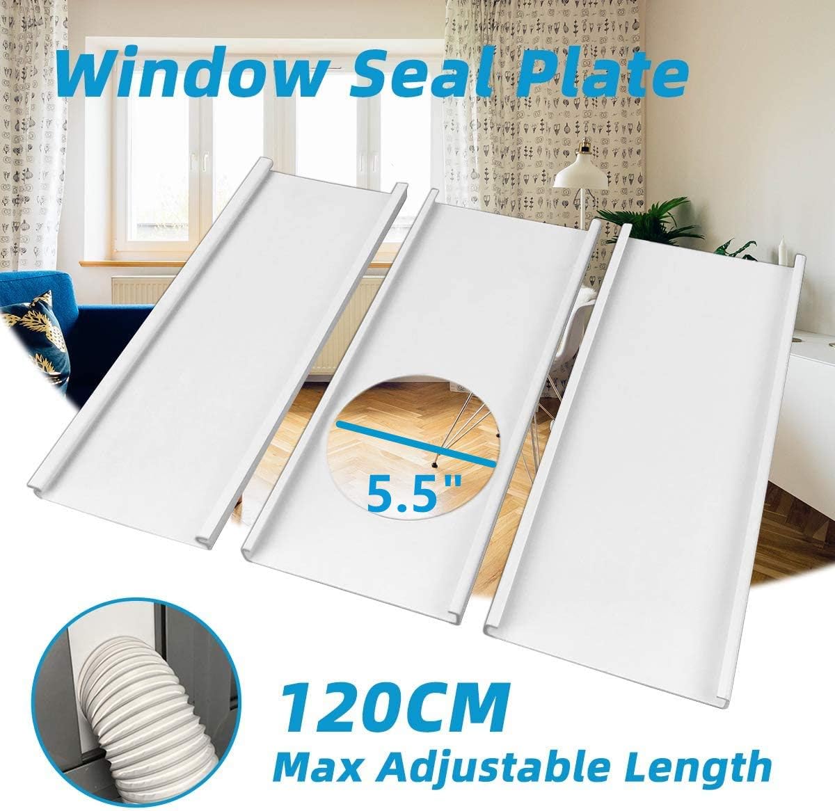 Jeacent Window Seal Plates Kit for Portable Air Conditioners, Plastic AC Vent Kit for Sliding Glass Doors and Windows - Adjustable Length Panels for Exhaust Hose of 6” Diameter: Home & Kitchen