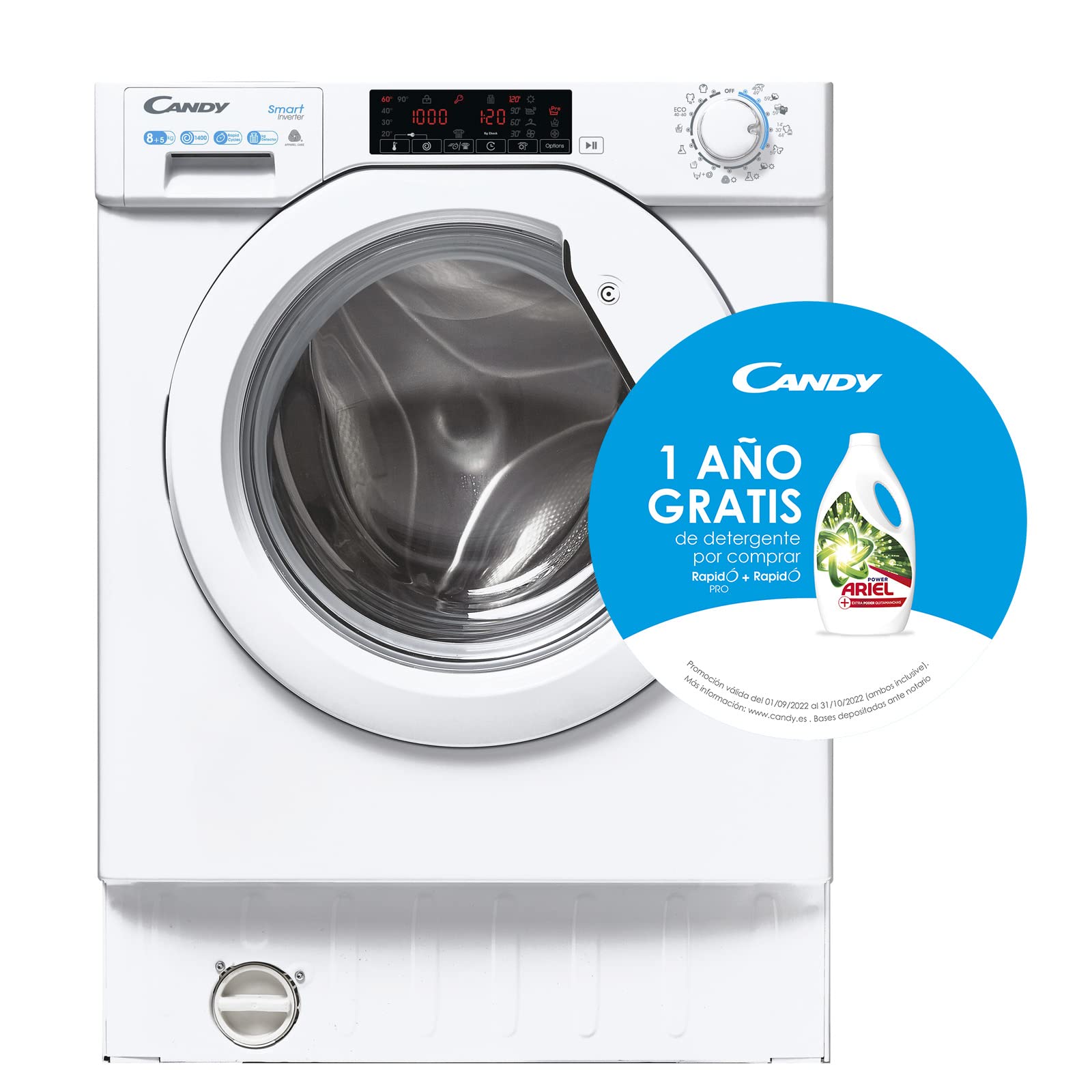 Candy-Smart-Inverter-CBD-485TWME1-S-Lavasecadora-Integrable-8KG-5KG-1400RPM-7-Ciclos-Rapidos-Mix-Power-System