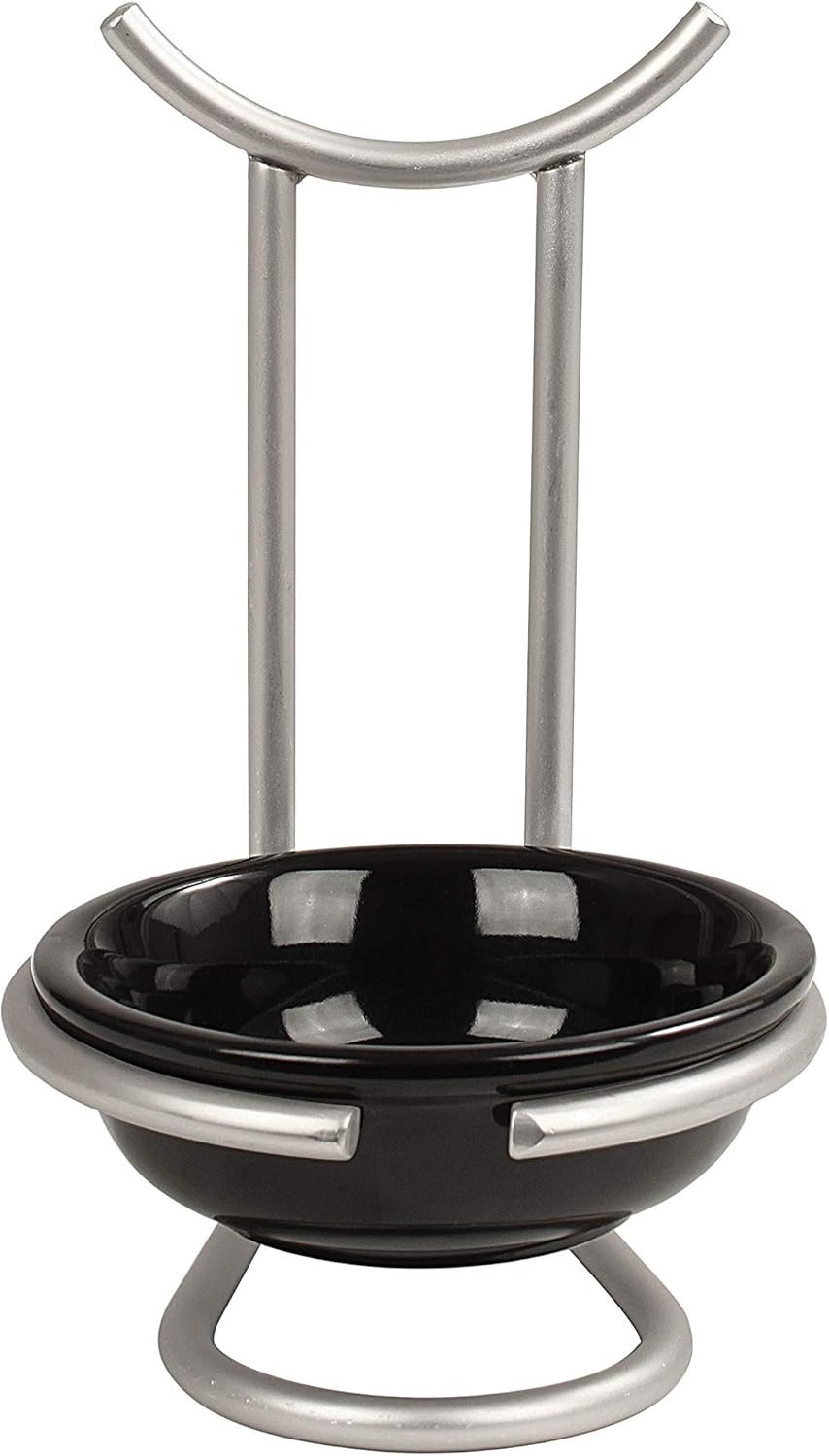 Spectrum Diversified Euro Standing Spoon Rest with Ceramic Dish Upright Utensil Holder for Stovetop & Kitchen Counter Organization, Modern Vertical Design, Satin Nickel/Black: Home & Kitchen