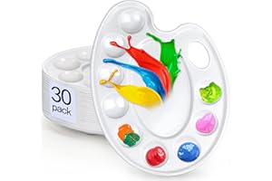 Hulameda Update 30pcs Paint Tray Palettes,Plastic Paint Tray Palette,Paint Palettes,Paint Pallets with 9 Wells for Adults & Kids, or Painting or DIY Craft Class,White