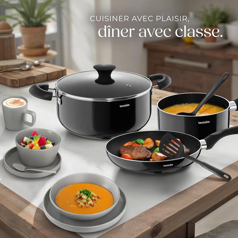 ® Set de Cuisine 45 Pièces, Vaisselle en Grès émaillé 6 personnes