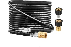 YAMATIC Kink Resistant Pressure Washer Hose 1/4" 50FT, Wear Resistant 4000PSI Power Washer Hose, Steel Wire Braided Hot & Cold Water Replacement Extension Hose with 3/8" to M22-14 Quick Connect Set